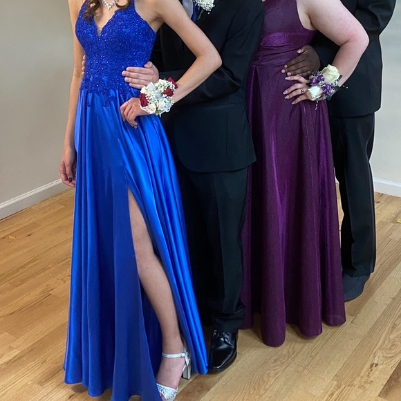 Royal Blue 00 Satin Prom Dress with Corset Tie - Picture 2 of 9